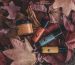 flat lay photography of several product bottles on withered leaves